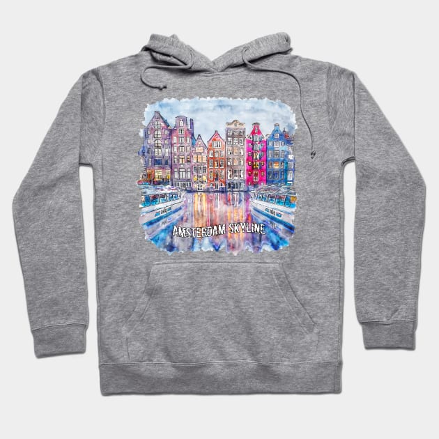 Amsterdam Skyline Water Colored. Amsterdam Netherlands Hoodie by admeral